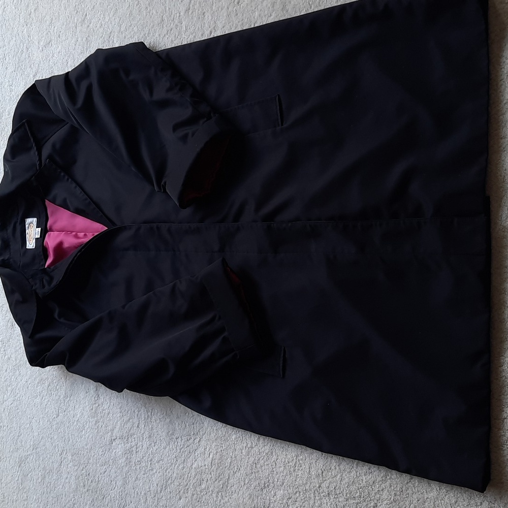 Womens Knee Length Black Jacket  By Talbots with Pink Lining